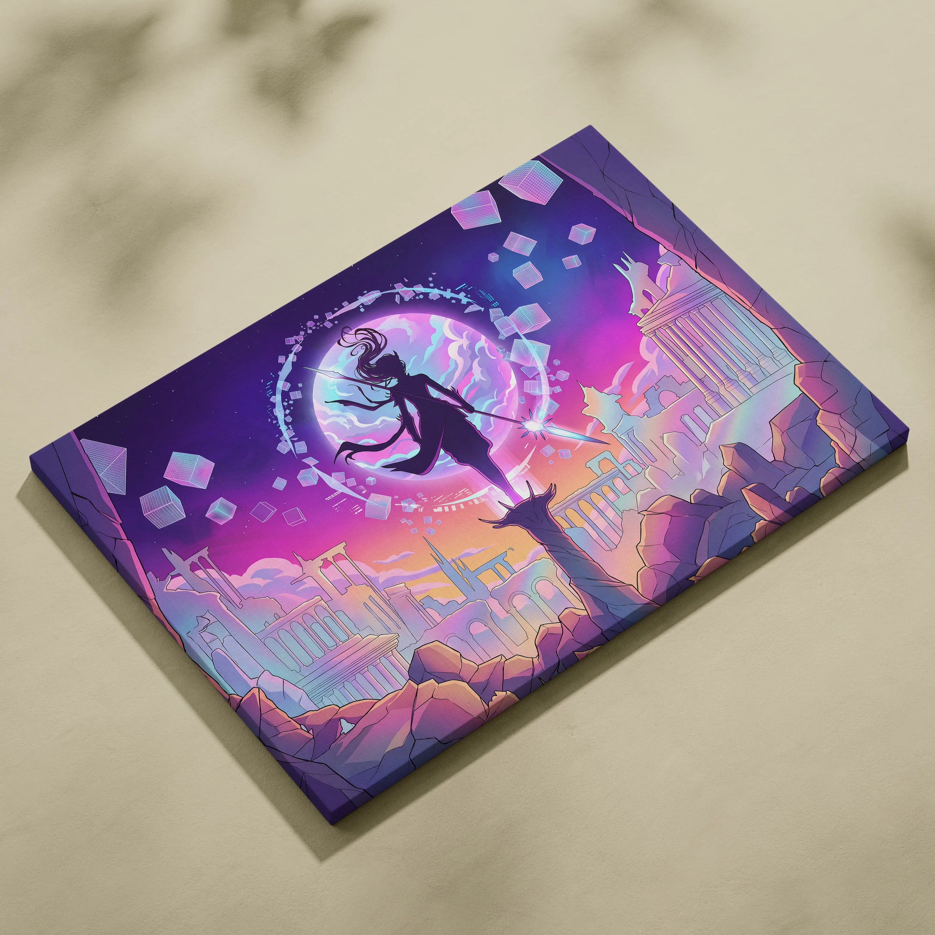 Vaporwave Neon Odyssey Canvas - Vaporwave Art Neon Pink Purple Blue Living Room Retro-Futurism Dreamy Mood Canvas Print
