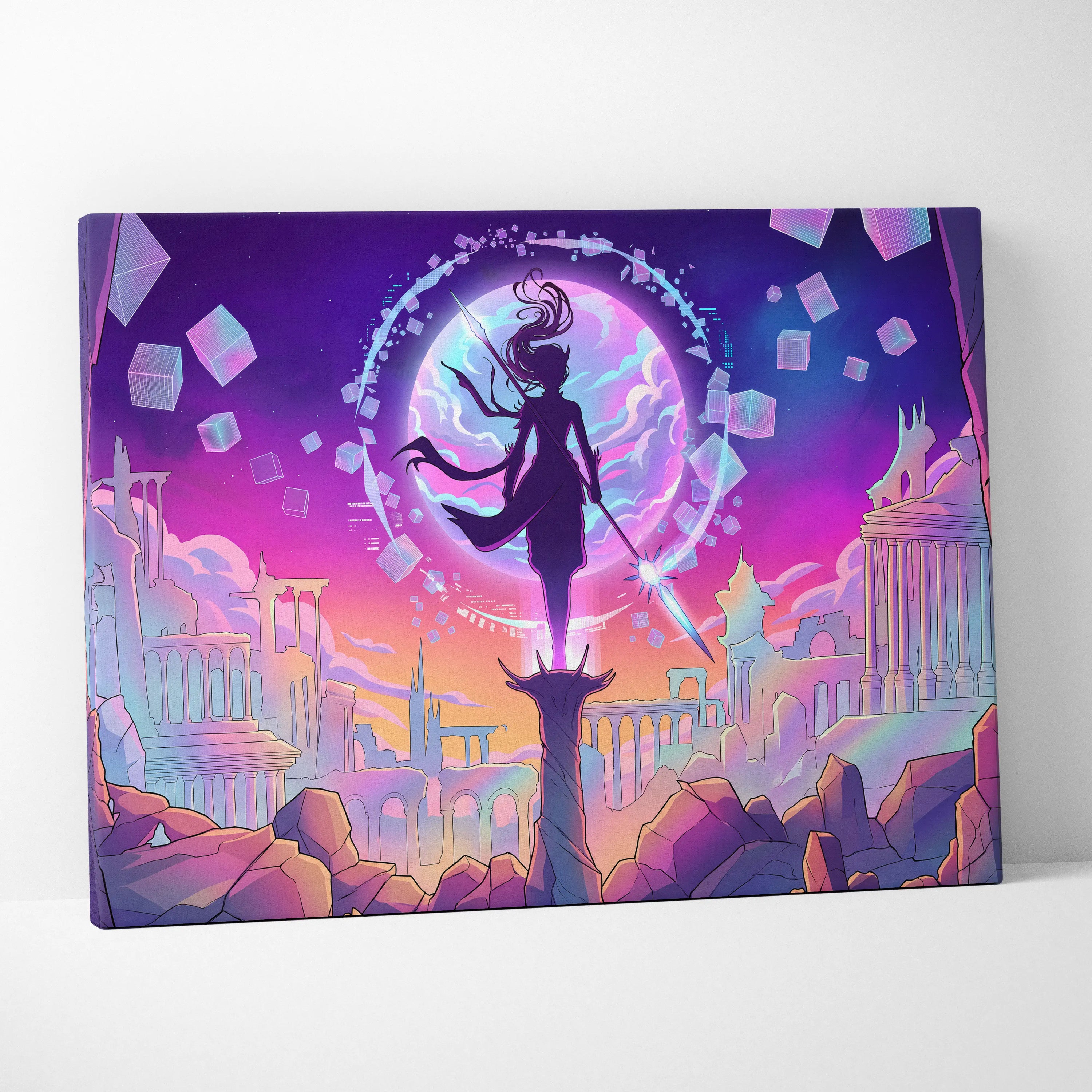Vaporwave Neon Odyssey Canvas - Vaporwave Art Neon Pink Purple Blue Living Room Retro-Futurism Dreamy Mood Canvas Print