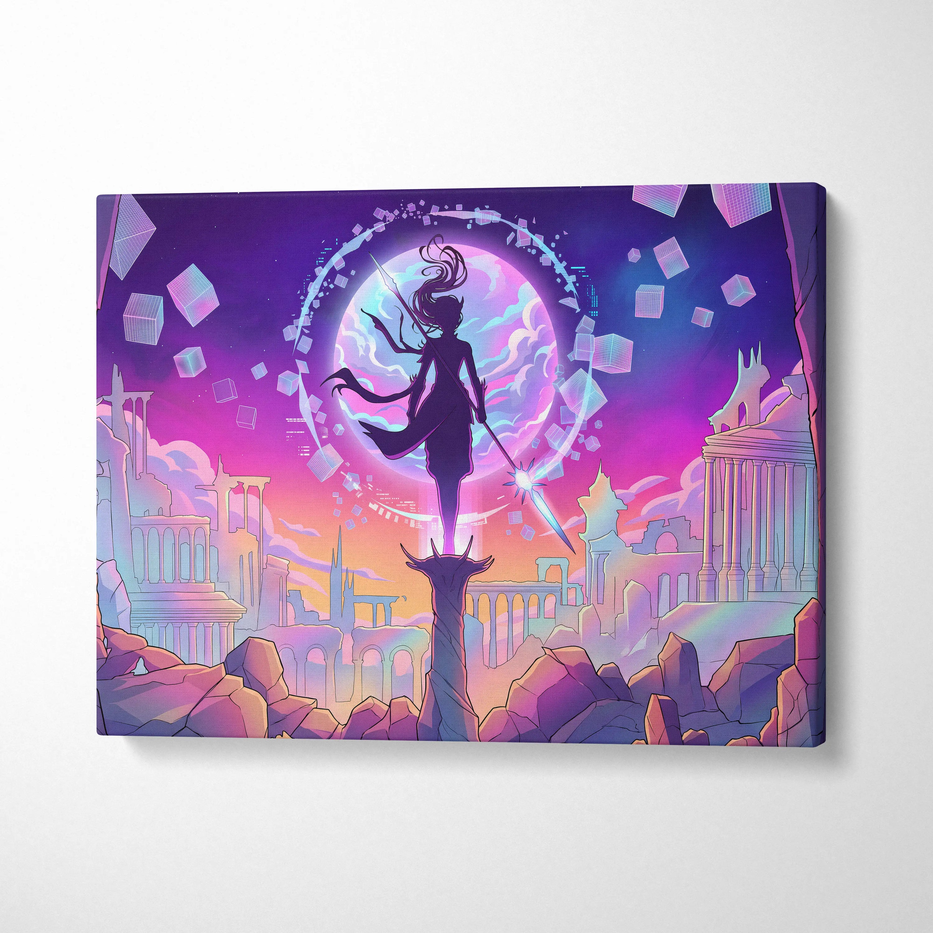 Vaporwave Neon Odyssey Canvas - Vaporwave Art Neon Pink Purple Blue Living Room Retro-Futurism Dreamy Mood Canvas Print