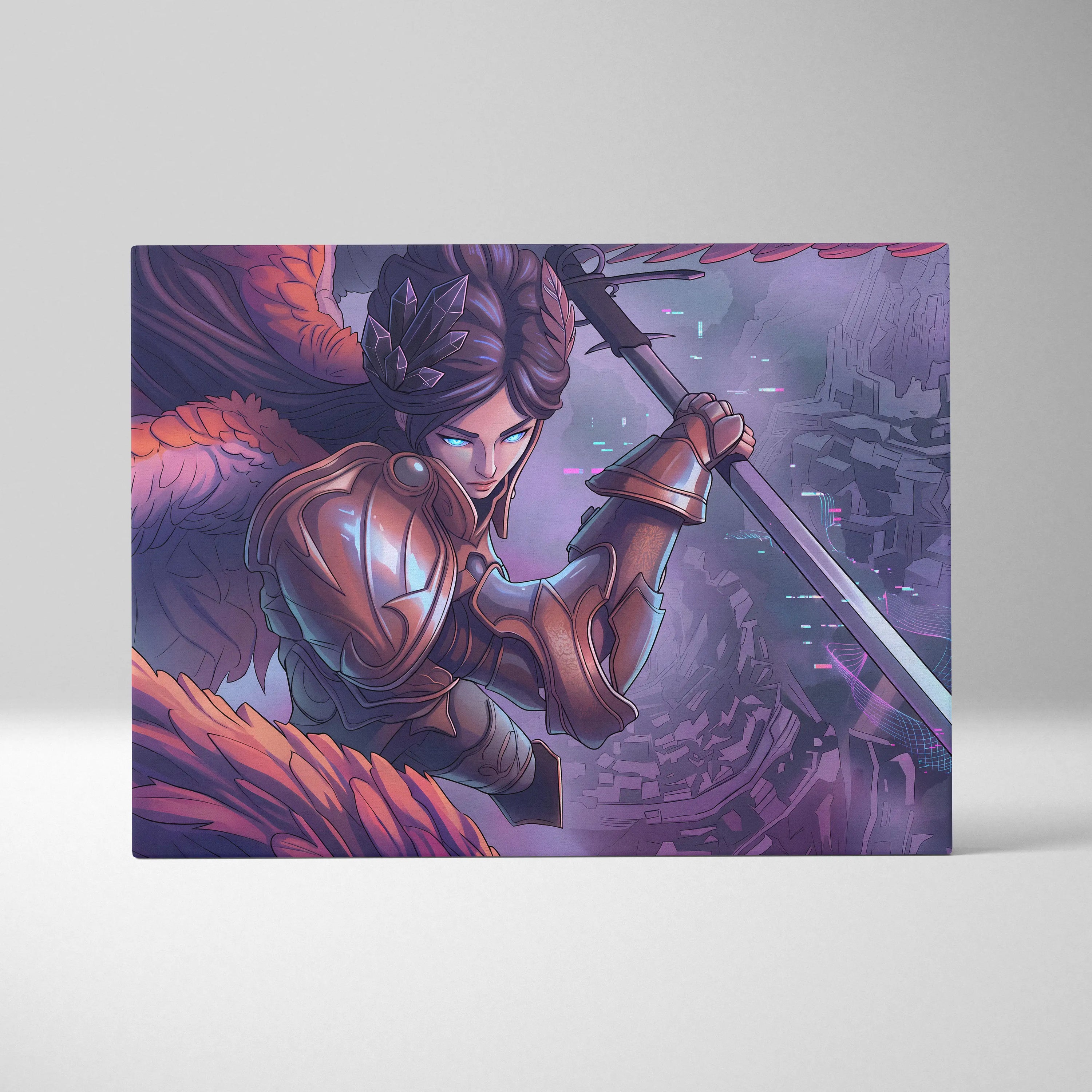 Vaporwave Fantasy Warrior Canvas - Futuristic Living Room Warrior Woman Neon Pink Vaporwave Dreamy Vaporwave Wall Art