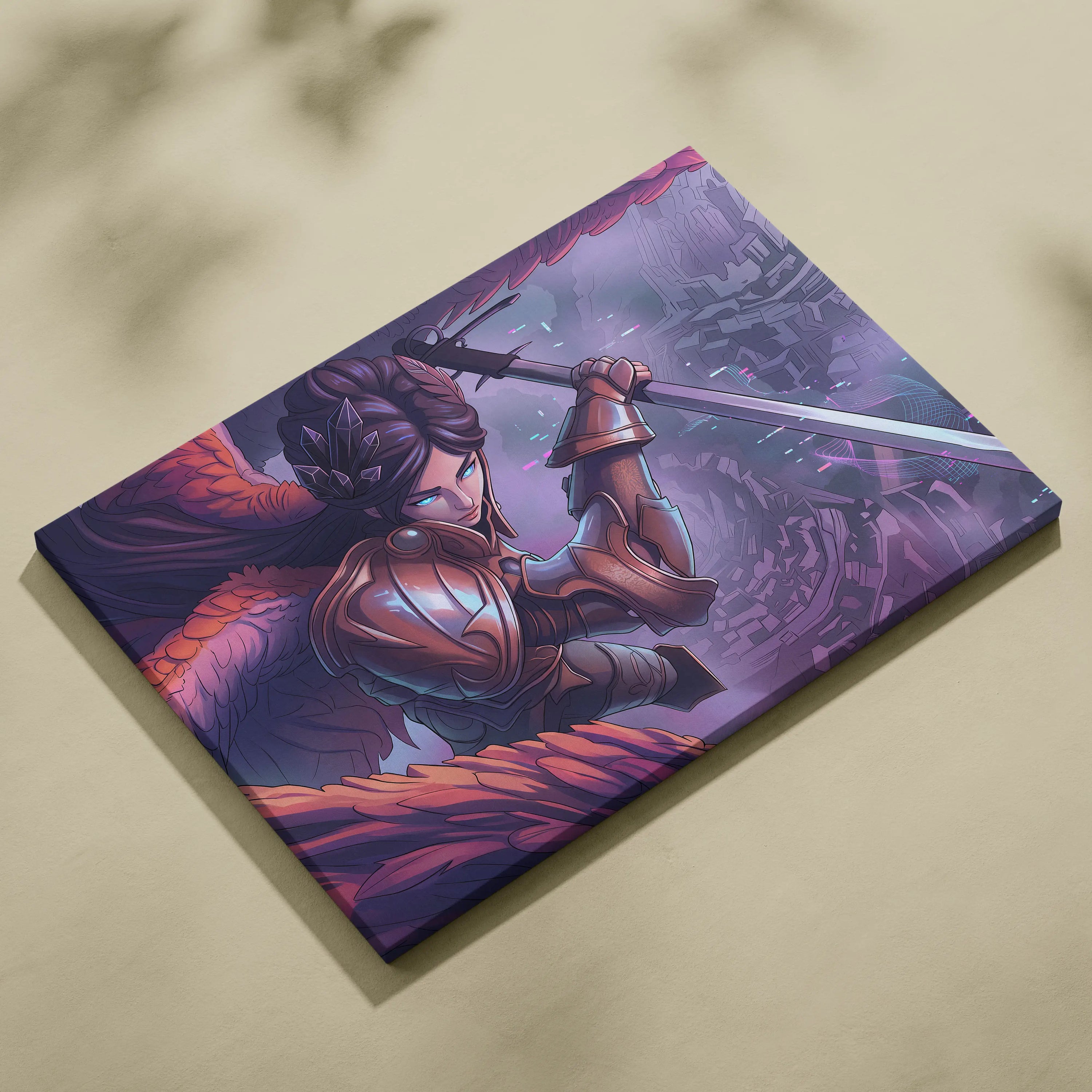 Vaporwave Fantasy Warrior Canvas - Futuristic Living Room Warrior Woman Neon Pink Vaporwave Dreamy Vaporwave Wall Art