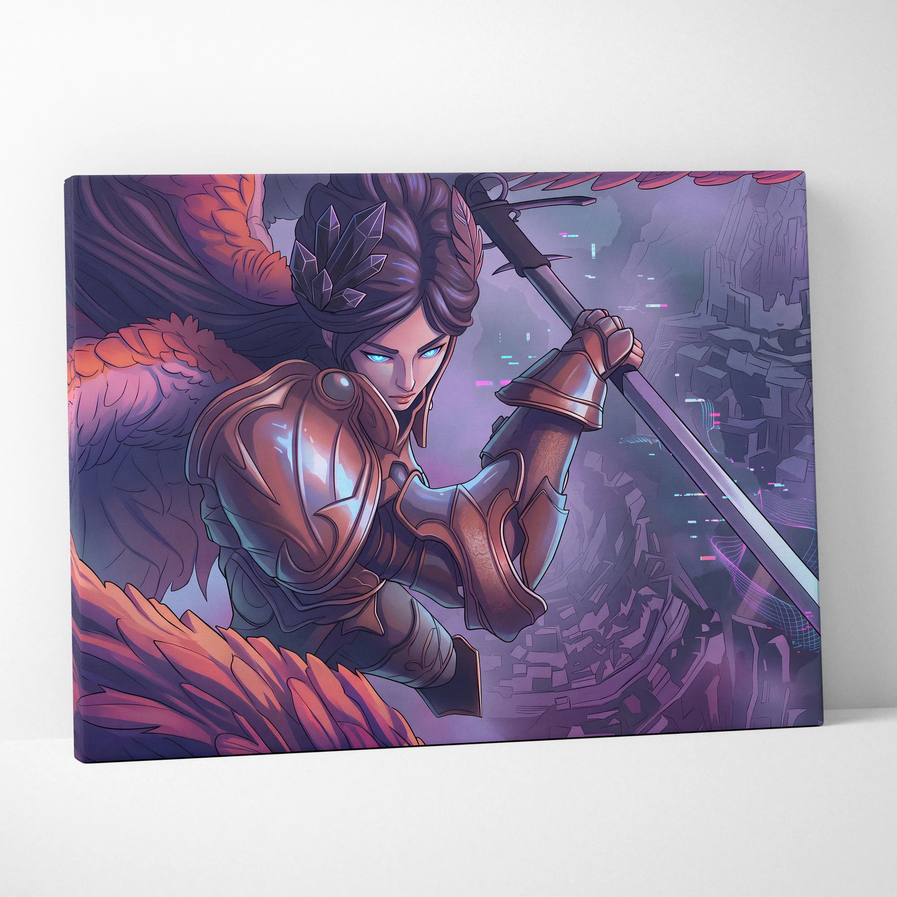 Vaporwave Fantasy Warrior Canvas - Futuristic Living Room Warrior Woman Neon Pink Vaporwave Dreamy Vaporwave Wall Art