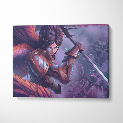 Vaporwave Fantasy Warrior Canvas - Futuristic Living Room Warrior Woman Neon Pink Vaporwave Dreamy Vaporwave Wall Art