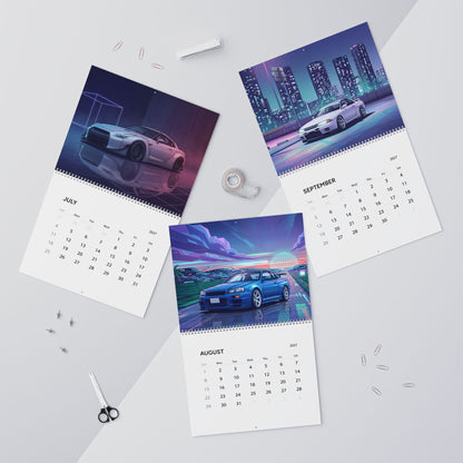 2027 Nissan GT-R Inspired Vaporwave Wall Calendar – Japanese Performance Car & Retro Neon Artwork Collection
