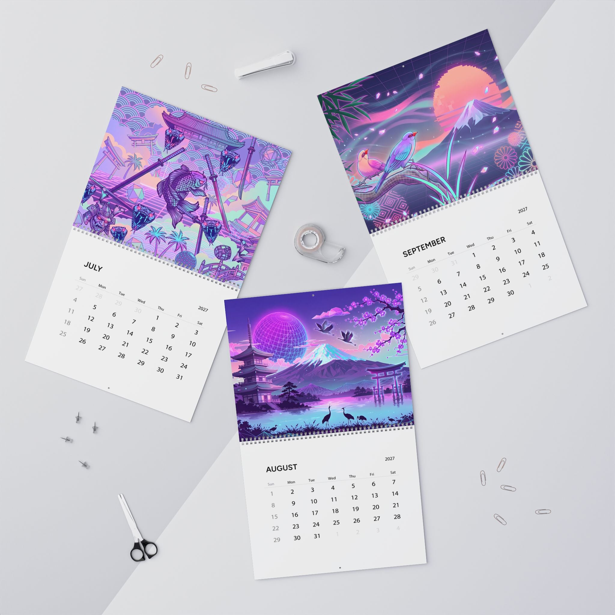 2027 Japanese Vaporwave Artwork Wall Calendar – Neon Japan Inspired Art Collection