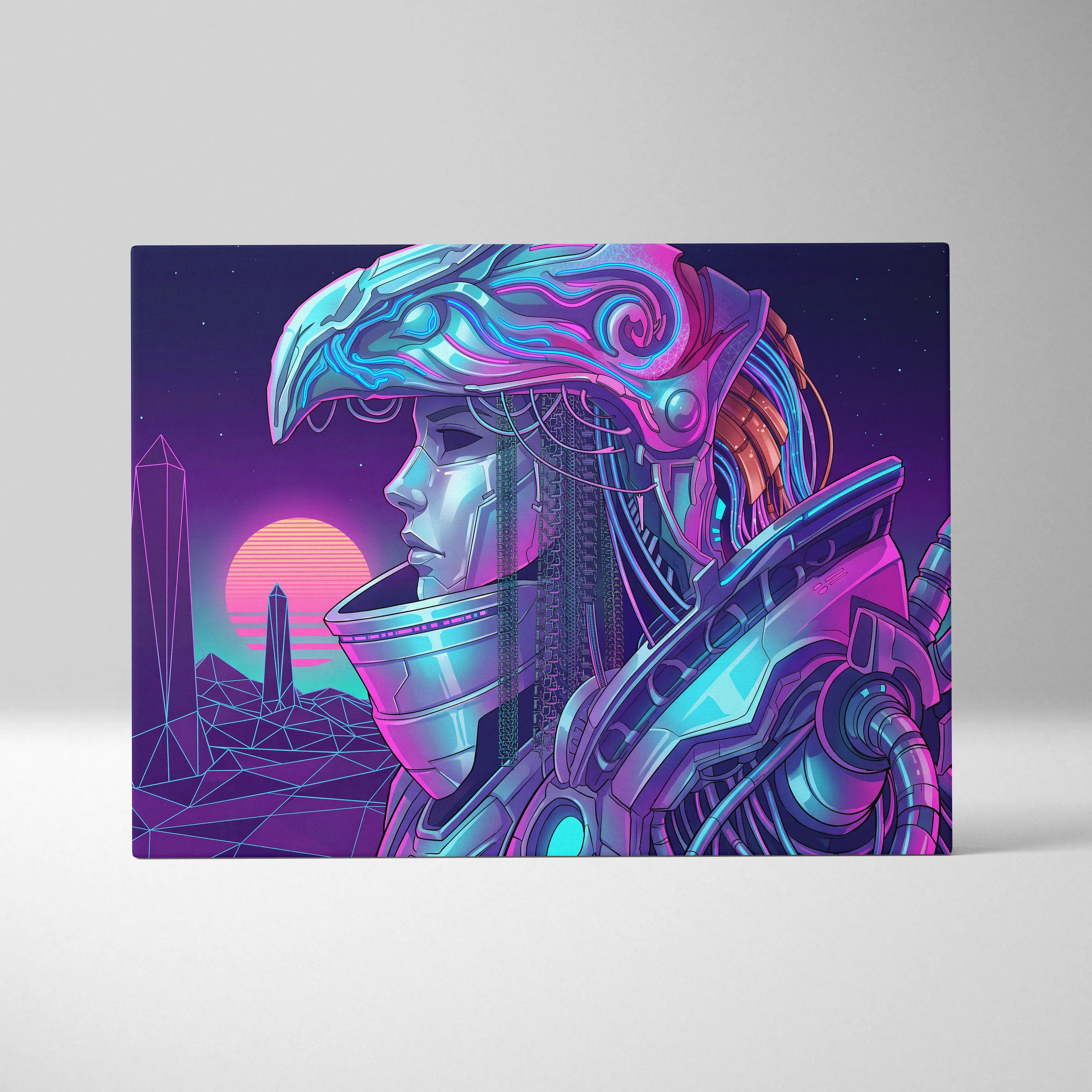 Vaporwave Neon Dream Canvas - Android Portrait Blues Pink Purple Living Room Vaporwave Mystical Retro Canvas Art Print