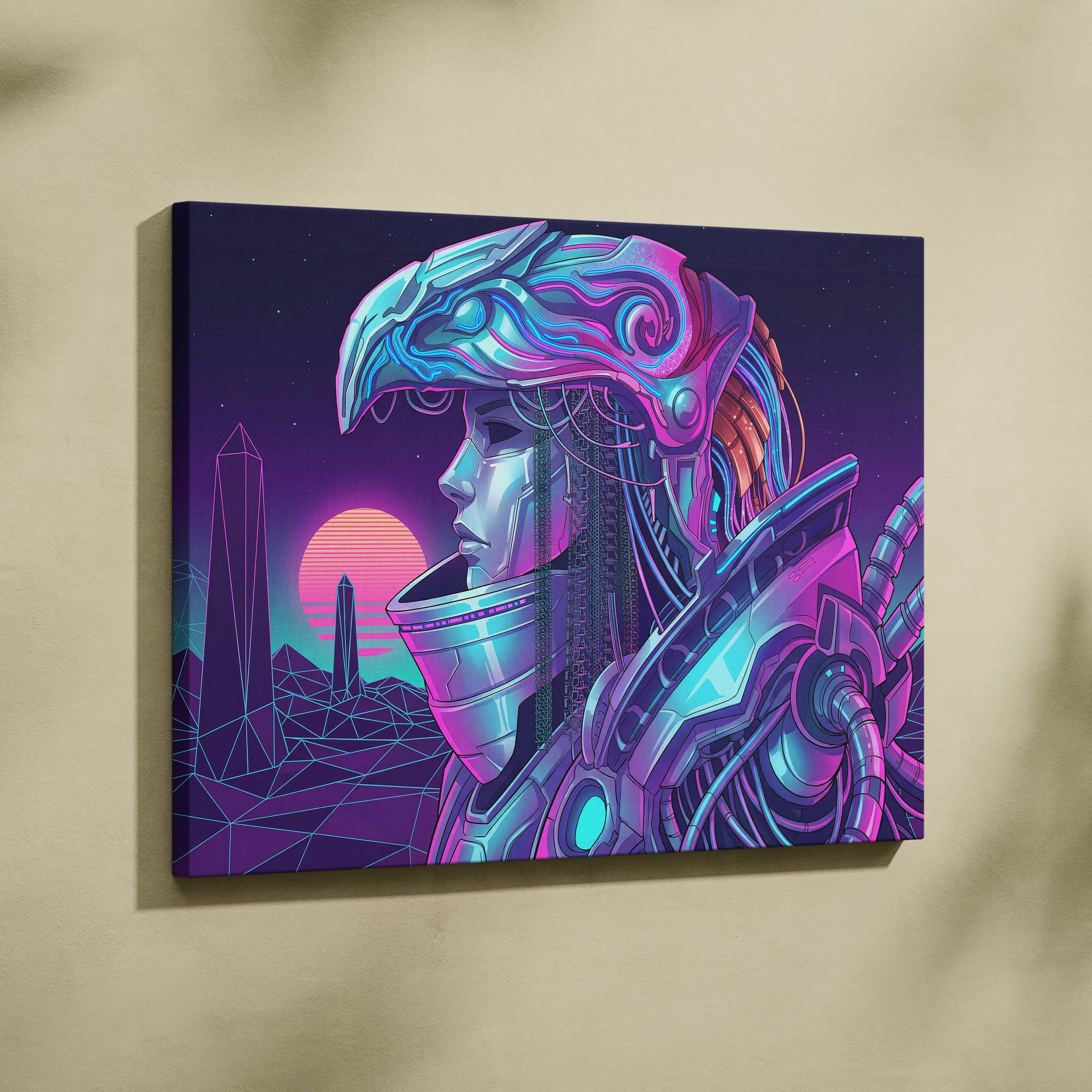 Vaporwave Neon Dream Canvas - Android Portrait Blues Pink Purple Living Room Vaporwave Mystical Retro Canvas Art Print