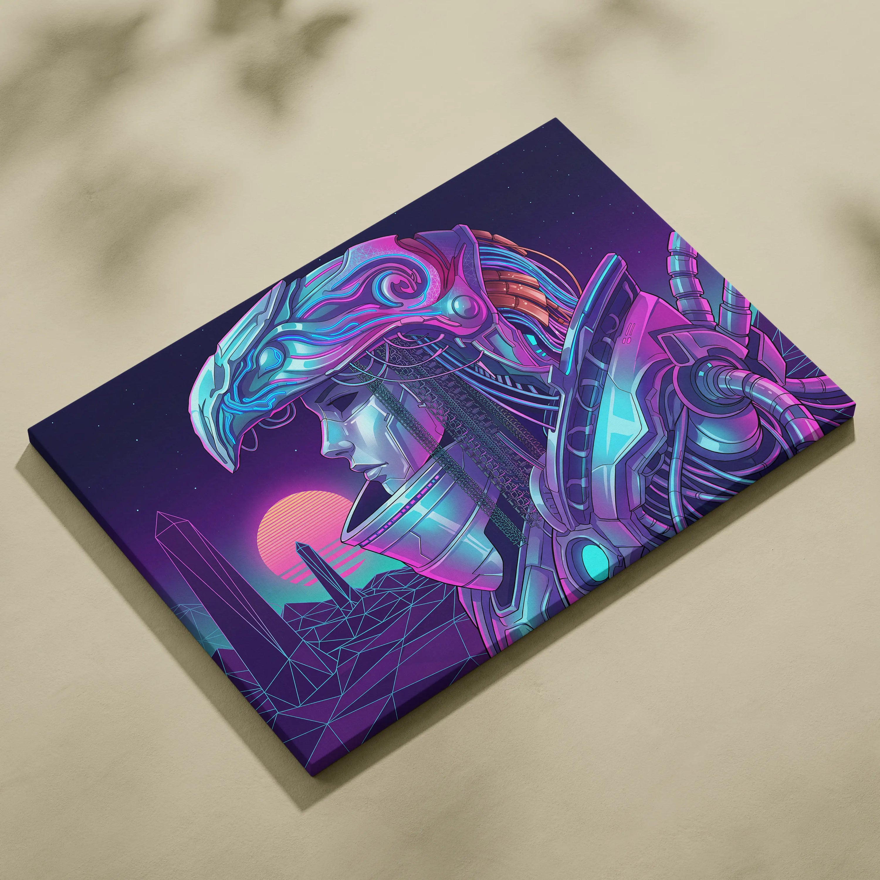 Vaporwave Neon Dream Canvas - Android Portrait Blues Pink Purple Living Room Vaporwave Mystical Retro Canvas Art Print