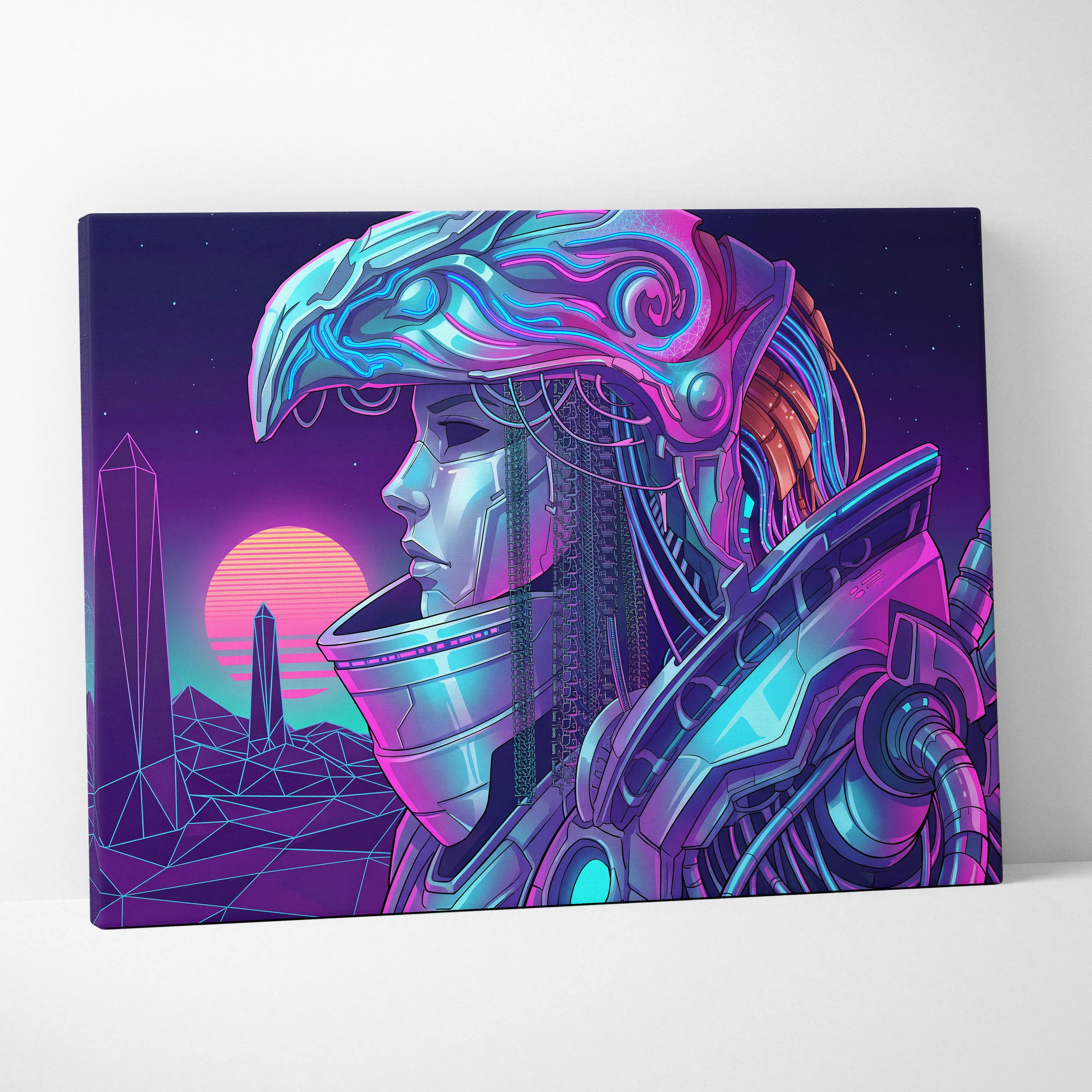 Vaporwave Neon Dream Canvas - Android Portrait Blues Pink Purple Living Room Vaporwave Mystical Retro Canvas Art Print
