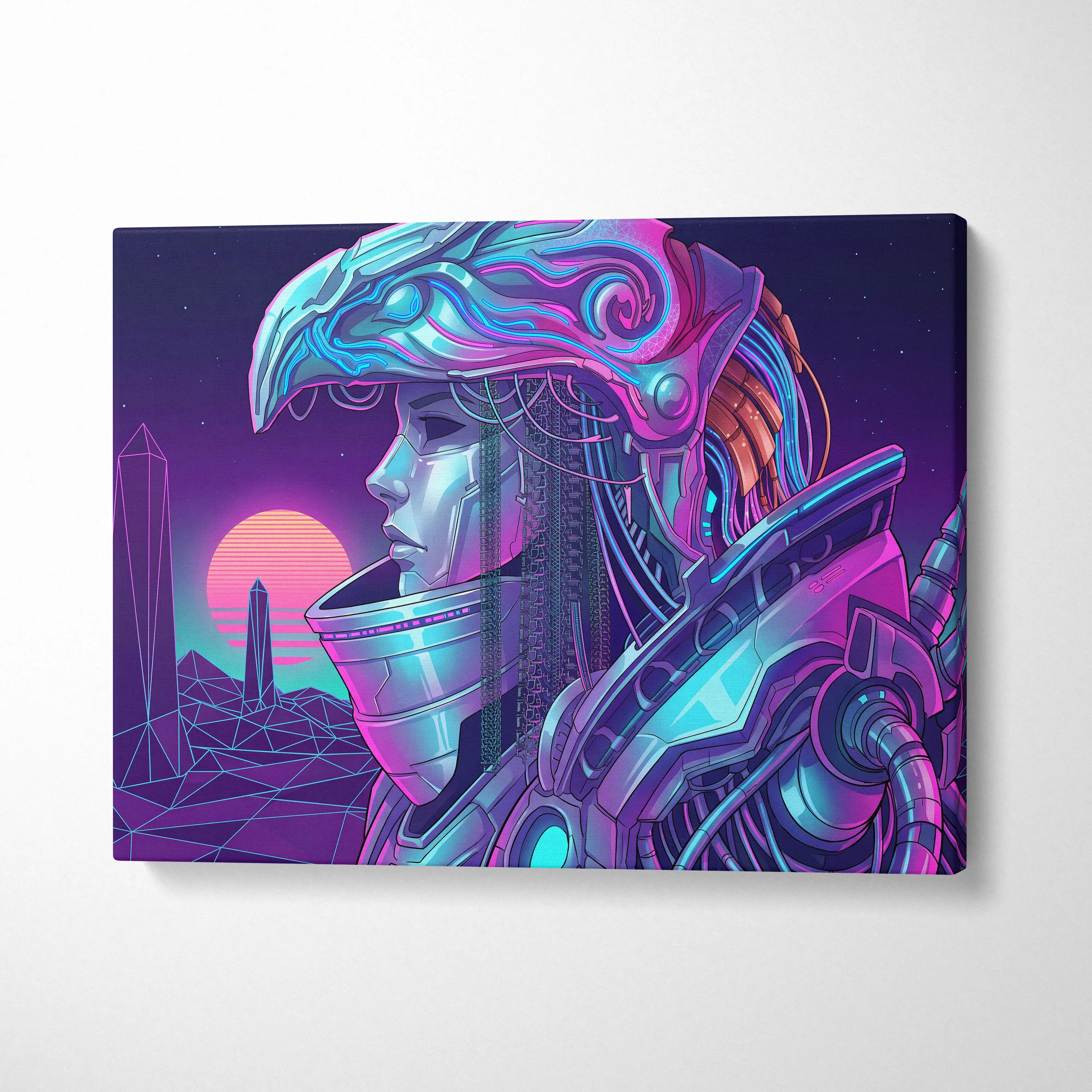 Vaporwave Neon Dream Canvas - Android Portrait Blues Pink Purple Living Room Vaporwave Mystical Retro Canvas Art Print