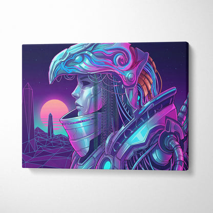 Vaporwave Neon Dream Canvas - Android Portrait Blues Pink Purple Living Room Vaporwave Mystical Retro Canvas Art Print