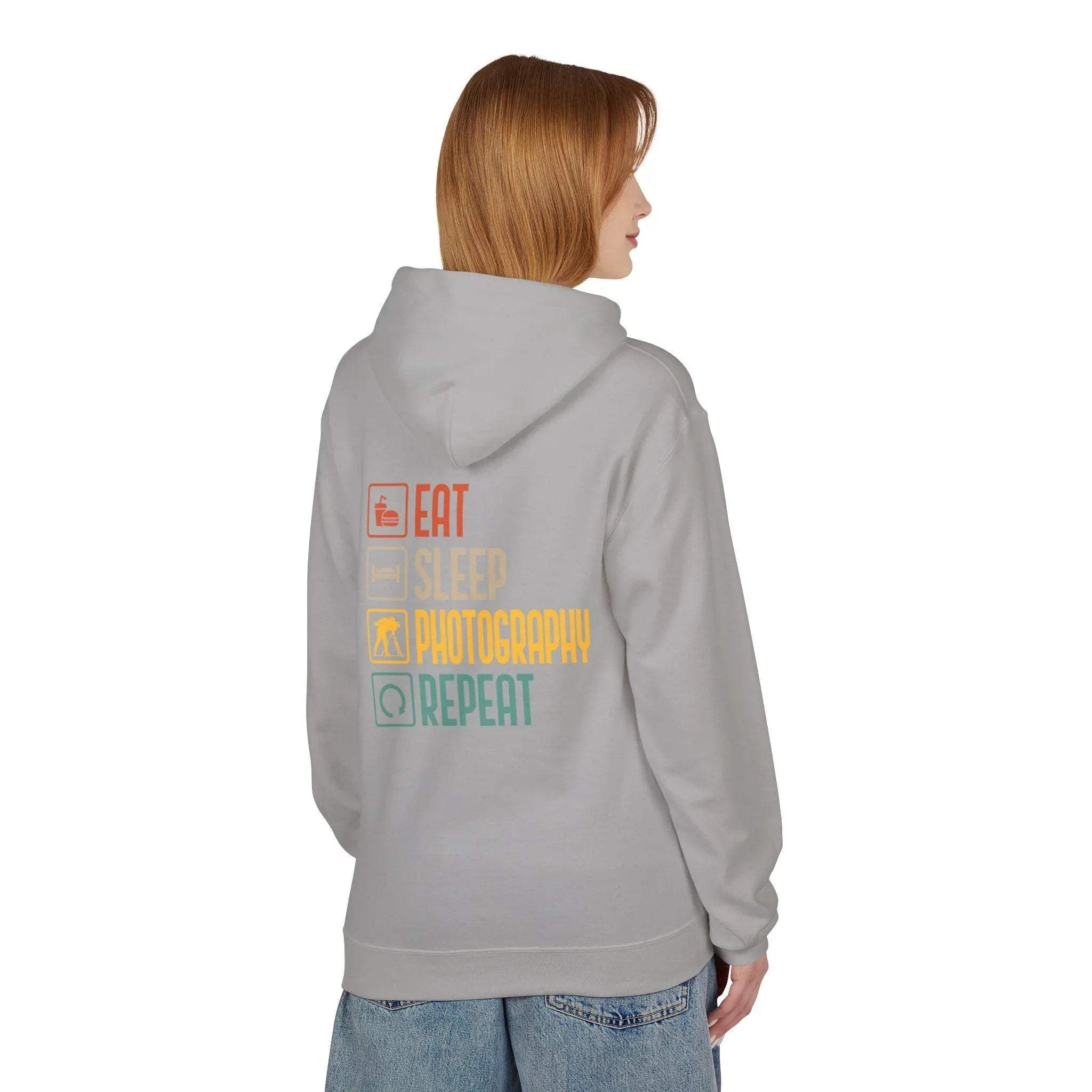 Cozy Photography Lover's Fleece Hoodie: "Eat, Sleep, Capture, Repeat"