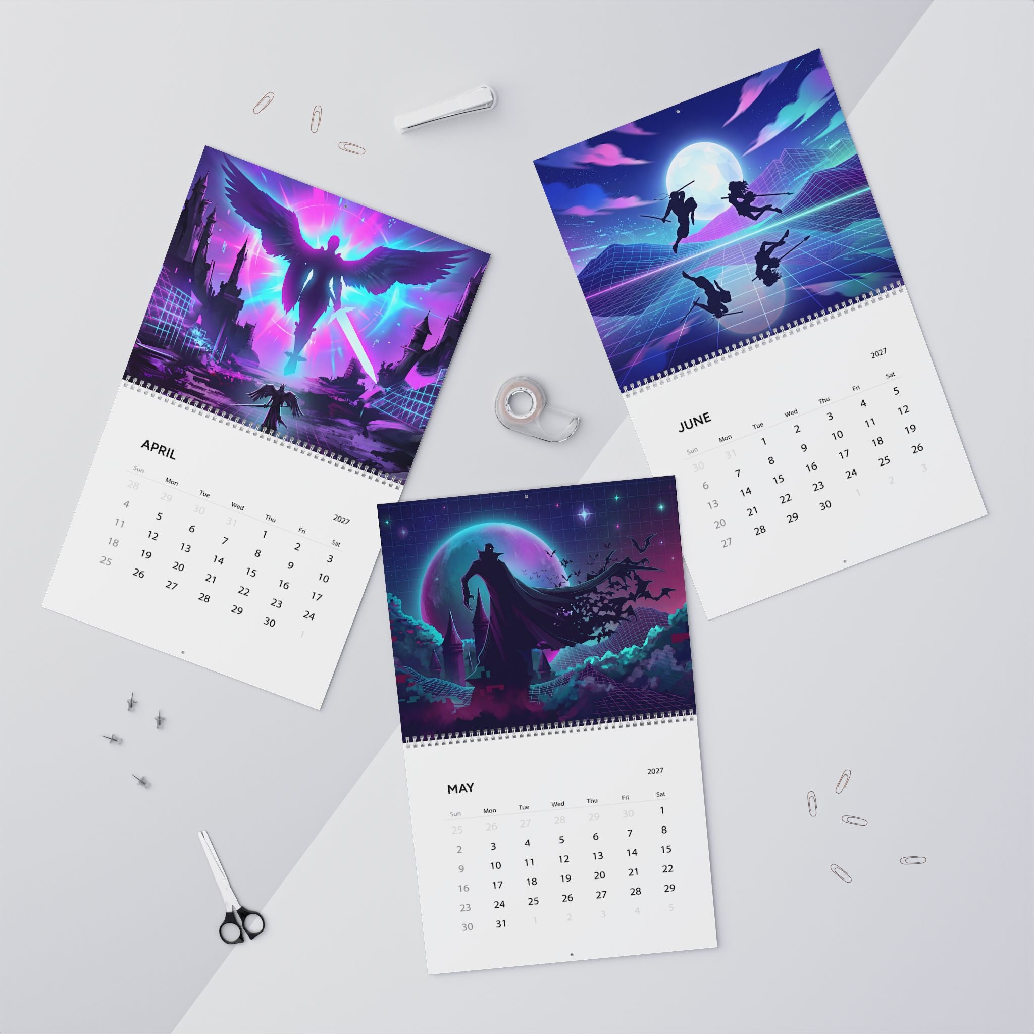 2027 Fantasy Vaporwave Wall Calendar – Vibrant Neon Art & Surreal Fantasy Designs