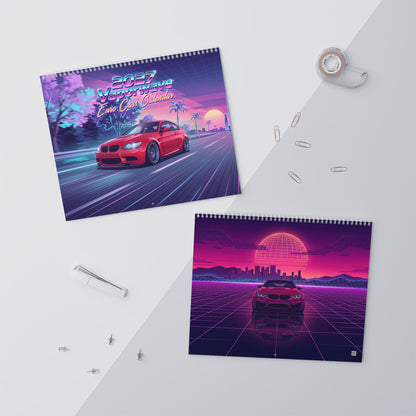 2027 European Car Vaporwave Wall Calendar – BMW Inspired Performance Cars & Retro Neon Artwork Collection