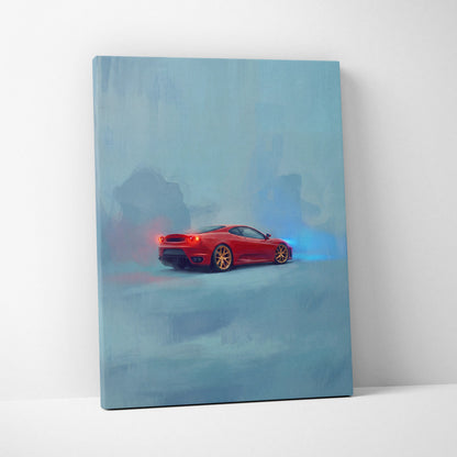 Red Ferrari sports car stylized painting on canvas wall art inspired by Ferrari F430 track edition print