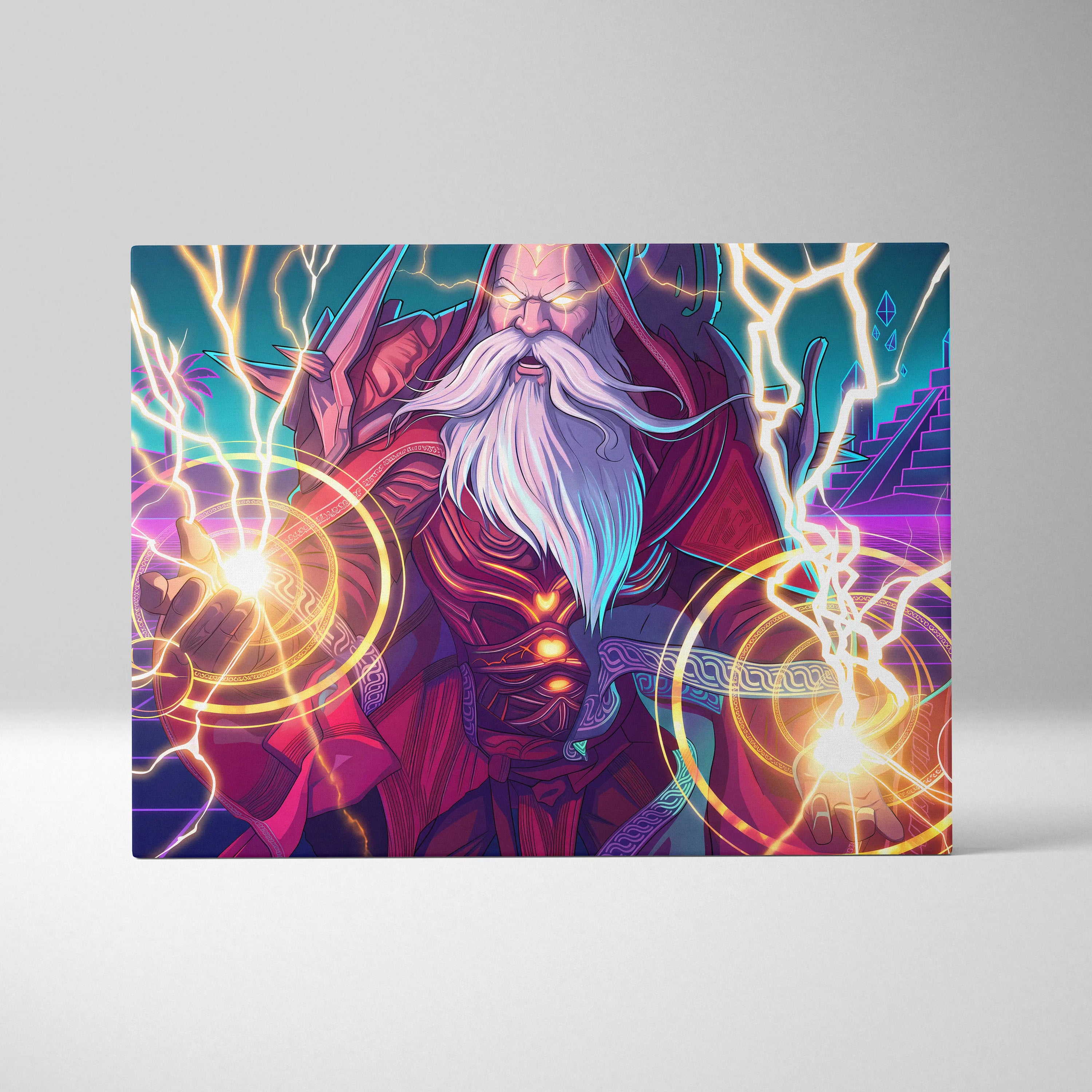 Vaporwave Mystic Fantasy Canvas - Wizard Neon Blues Living Room Vaporwave Epic Mystical Neo Retro Surreal Canvas