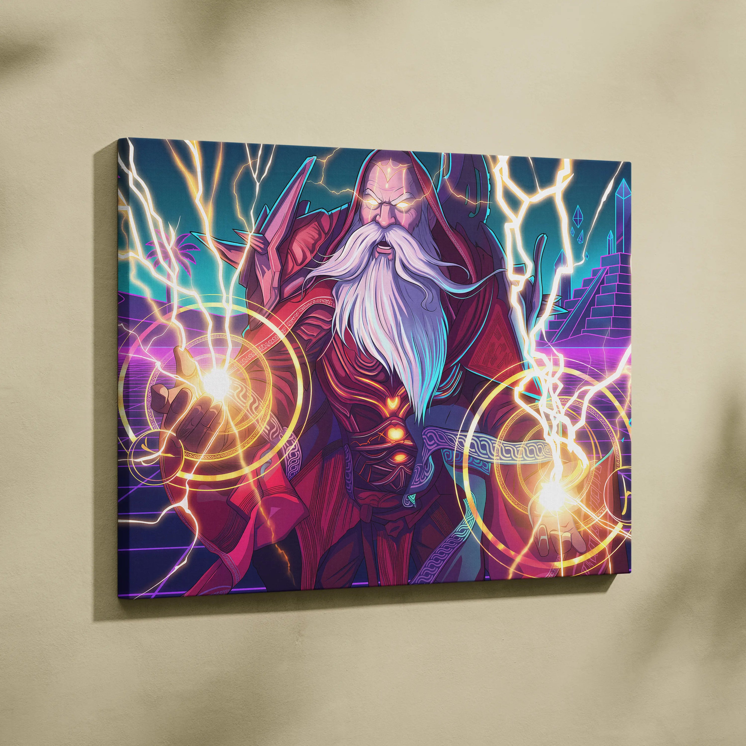 Vaporwave Mystic Fantasy Canvas - Wizard Neon Blues Living Room Vaporwave Epic Mystical Neo Retro Surreal Canvas