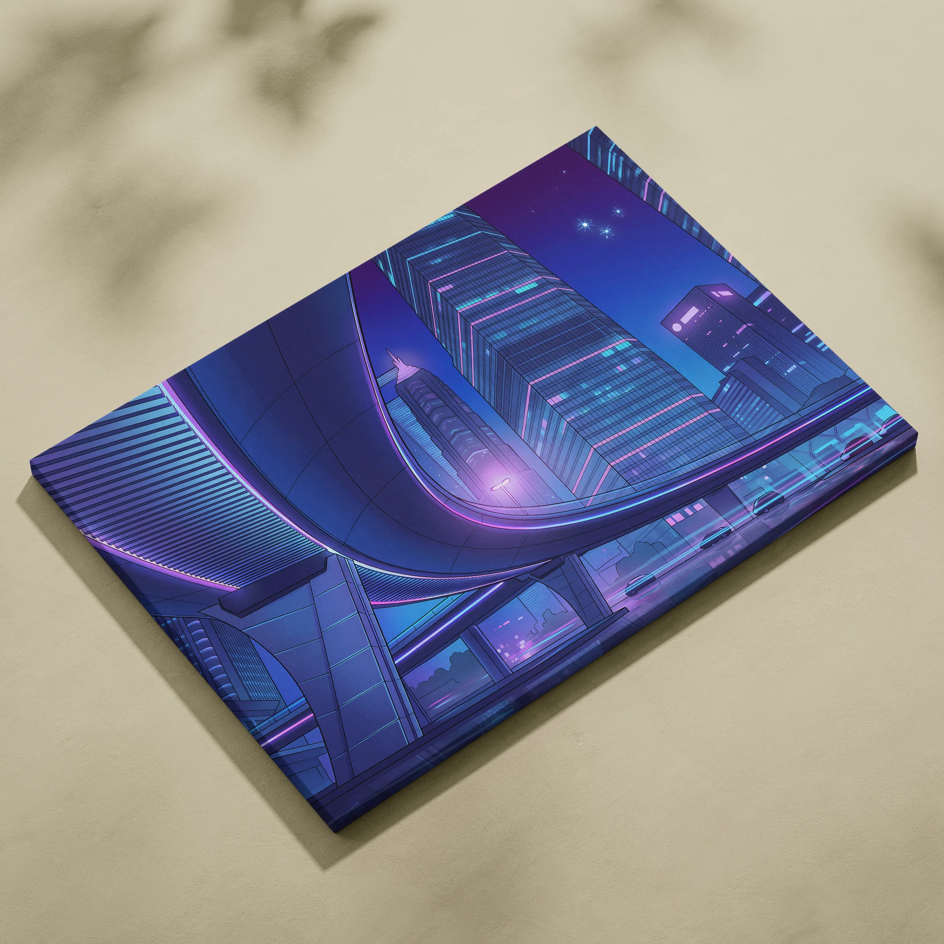 Neon Skyline Vapor Canvas - Vaporwave City Neon Blues Pink Living Synthwave Art Dreamy Mood Retro Futurism Art Canvas