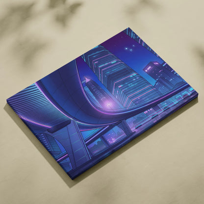 Neon Skyline Vapor Canvas - Vaporwave City Neon Blues Pink Living Synthwave Art Dreamy Mood Retro Futurism Art Canvas