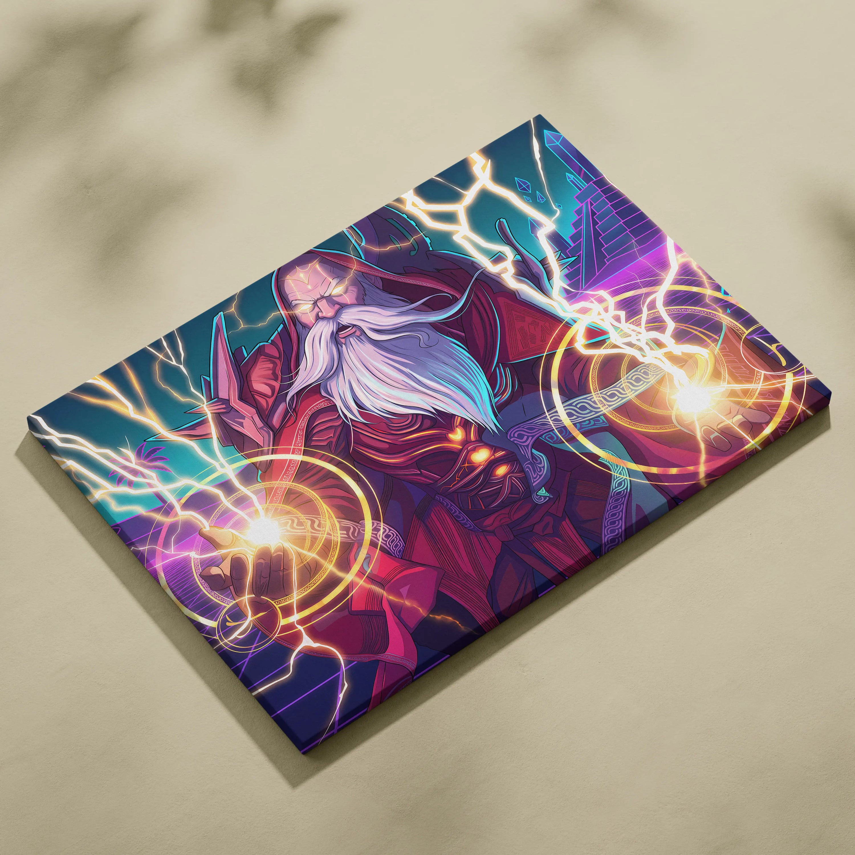 Vaporwave Mystic Fantasy Canvas - Wizard Neon Blues Living Room Vaporwave Epic Mystical Neo Retro Surreal Canvas