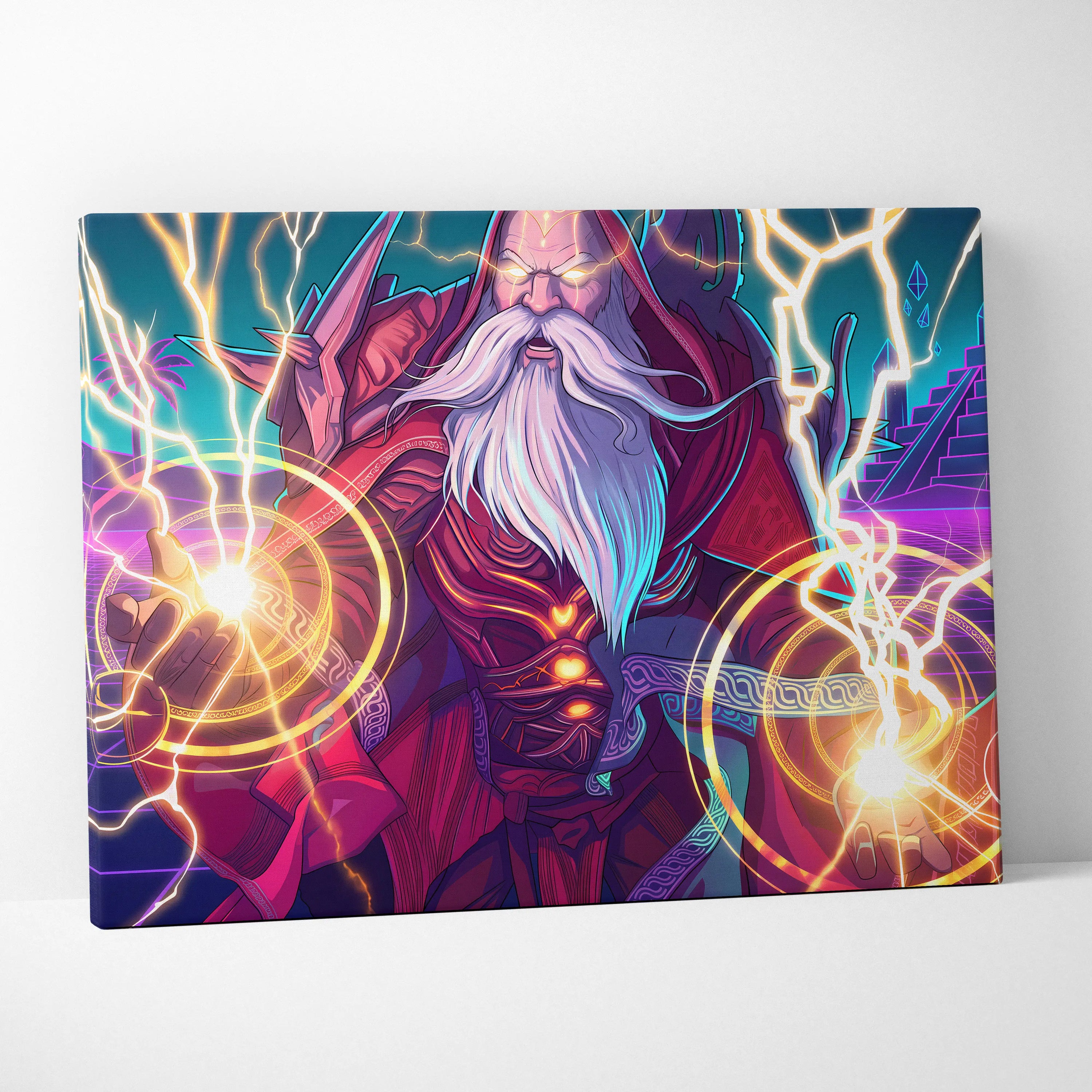 Vaporwave Mystic Fantasy Canvas - Wizard Neon Blues Living Room Vaporwave Epic Mystical Neo Retro Surreal Canvas
