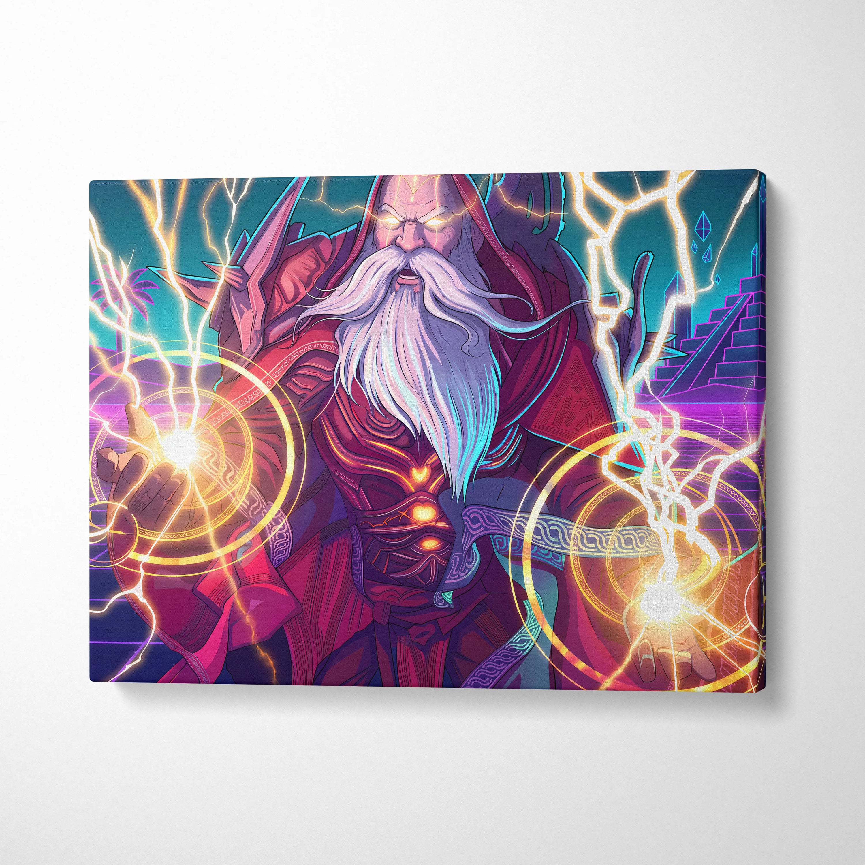 Vaporwave Mystic Fantasy Canvas - Wizard Neon Blues Living Room Vaporwave Epic Mystical Neo Retro Surreal Canvas