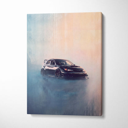 Subaru Impreza WRX STI Inspired Canvas Wall Art, Hatchback Rally Car Painting for Bedroom Decor