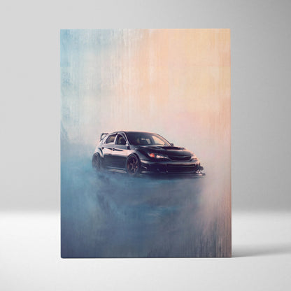 Subaru Impreza WRX STI Inspired Canvas Wall Art, Hatchback Rally Car Painting for Bedroom Decor