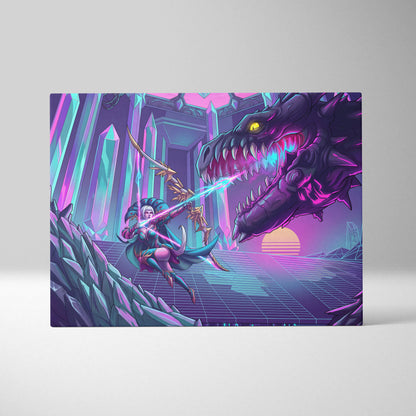 Vaporwave Dragon Night Canvas - Dragon Neon Purple Blue Living Room Vaporwave - Mystical Neon Wall Art Canvas