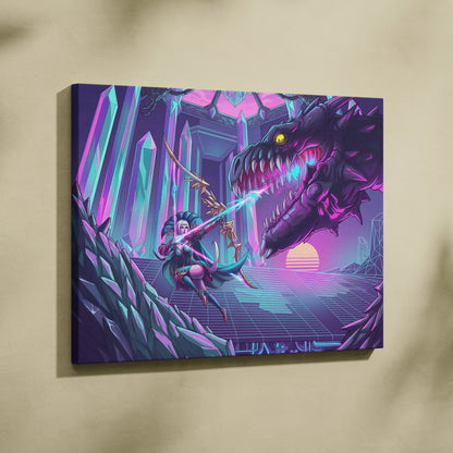 Vaporwave Dragon Night Canvas - Dragon Neon Purple Blue Living Room Vaporwave - Mystical Neon Wall Art Canvas