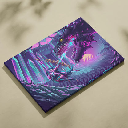 Vaporwave Dragon Night Canvas - Dragon Neon Purple Blue Living Room Vaporwave - Mystical Neon Wall Art Canvas