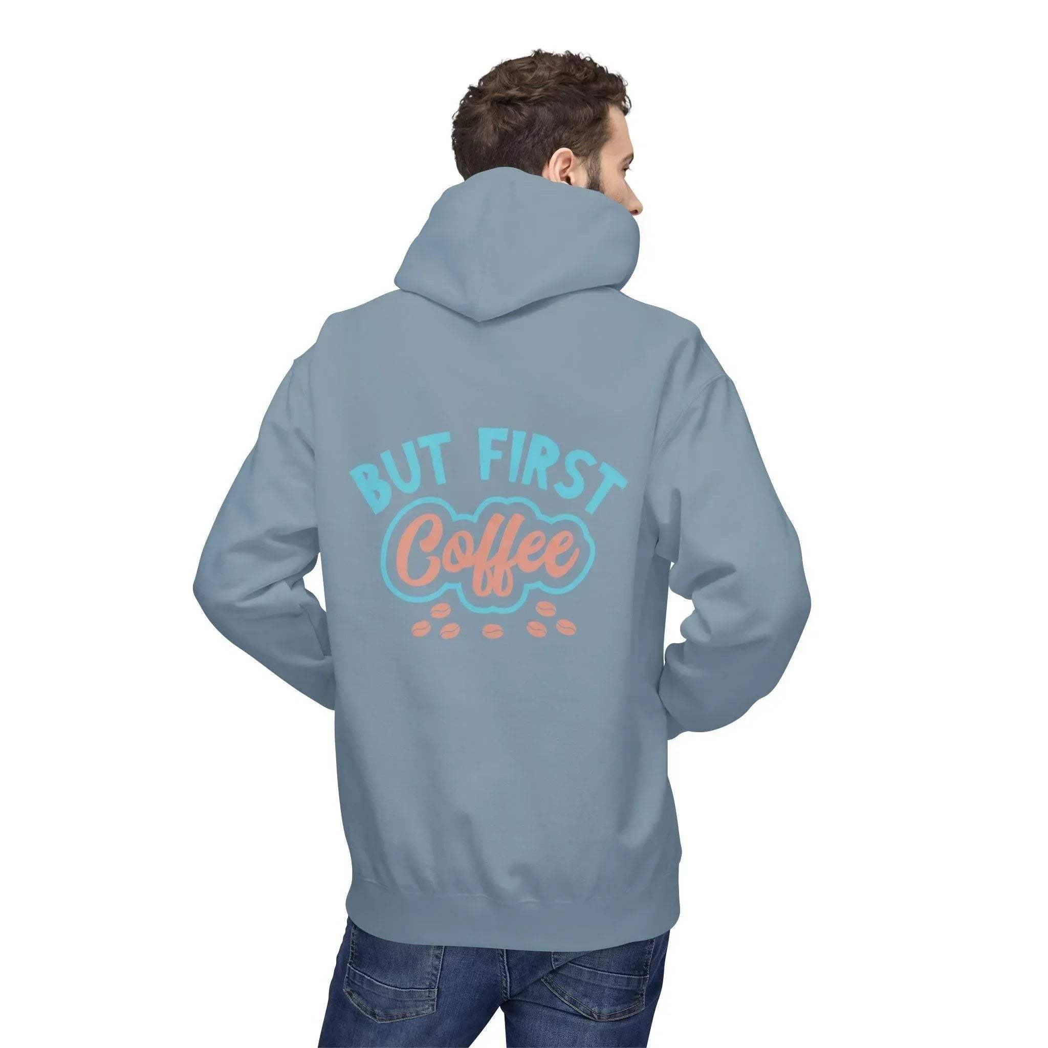 Cozy "But First Coffee" Fleece Hoodie for Coffee Lovers