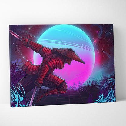 Vaporwave Neon Samurai Canvas - samurai canvas neon pink blue bedroom vaporwave nostalgic mood retrofuturist canvas
