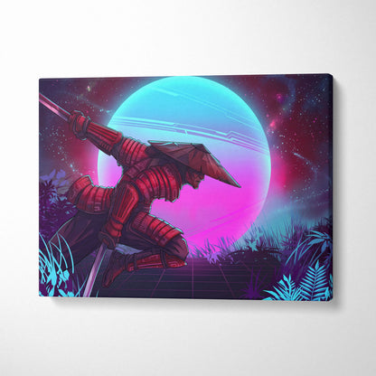 Vaporwave Neon Samurai Canvas - samurai canvas neon pink blue bedroom vaporwave nostalgic mood retrofuturist canvas