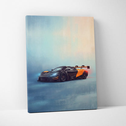 Black and orange mclaren 720s gt3 evo inspired supercar canvas art print on high quality wall art canvas