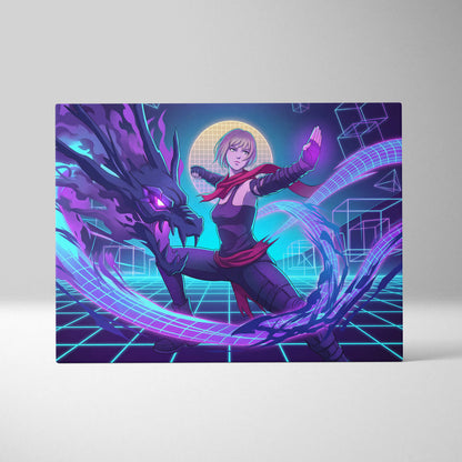 Vaporwave Neon Hero Canvas - Vaporwave Fantasy Hero Neon Purple Blue Living Room Dreamy Neon Mood Retro Futurism Canvas