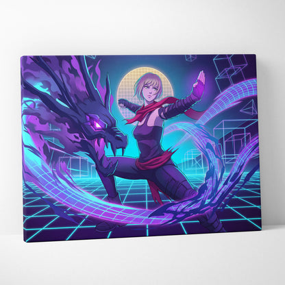 Vaporwave Neon Hero Canvas - Vaporwave Fantasy Hero Neon Purple Blue Living Room Dreamy Neon Mood Retro Futurism Canvas