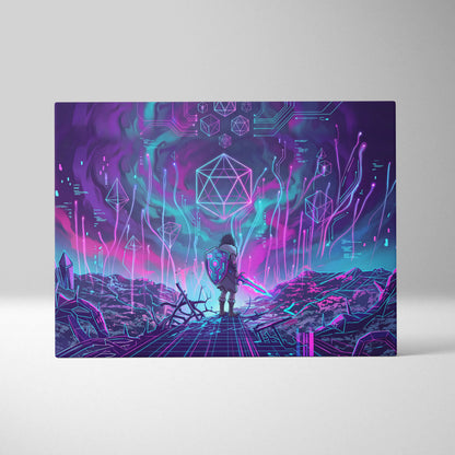 Vaporwave Neon Fantasy Canvas - Cyber Warrior Neon Pink Cyan Living Room Vaporwave Dreamy Surreal Mood Canvas Print
