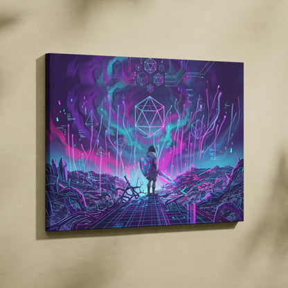 Vaporwave Neon Fantasy Canvas - Cyber Warrior Neon Pink Cyan Living Room Vaporwave Dreamy Surreal Mood Canvas Print