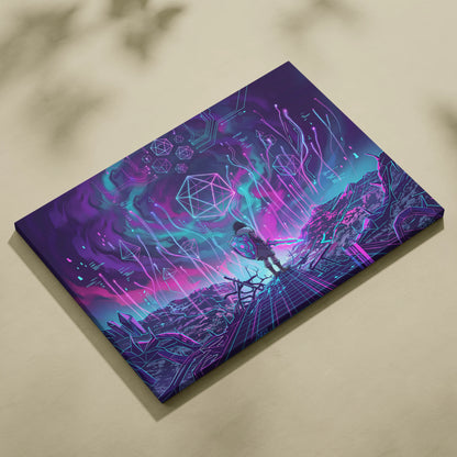 Vaporwave Neon Fantasy Canvas - Cyber Warrior Neon Pink Cyan Living Room Vaporwave Dreamy Surreal Mood Canvas Print