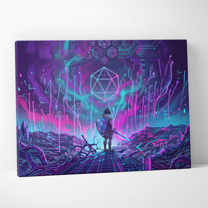 Vaporwave Neon Fantasy Canvas - Cyber Warrior Neon Pink Cyan Living Room Vaporwave Dreamy Surreal Mood Canvas Print