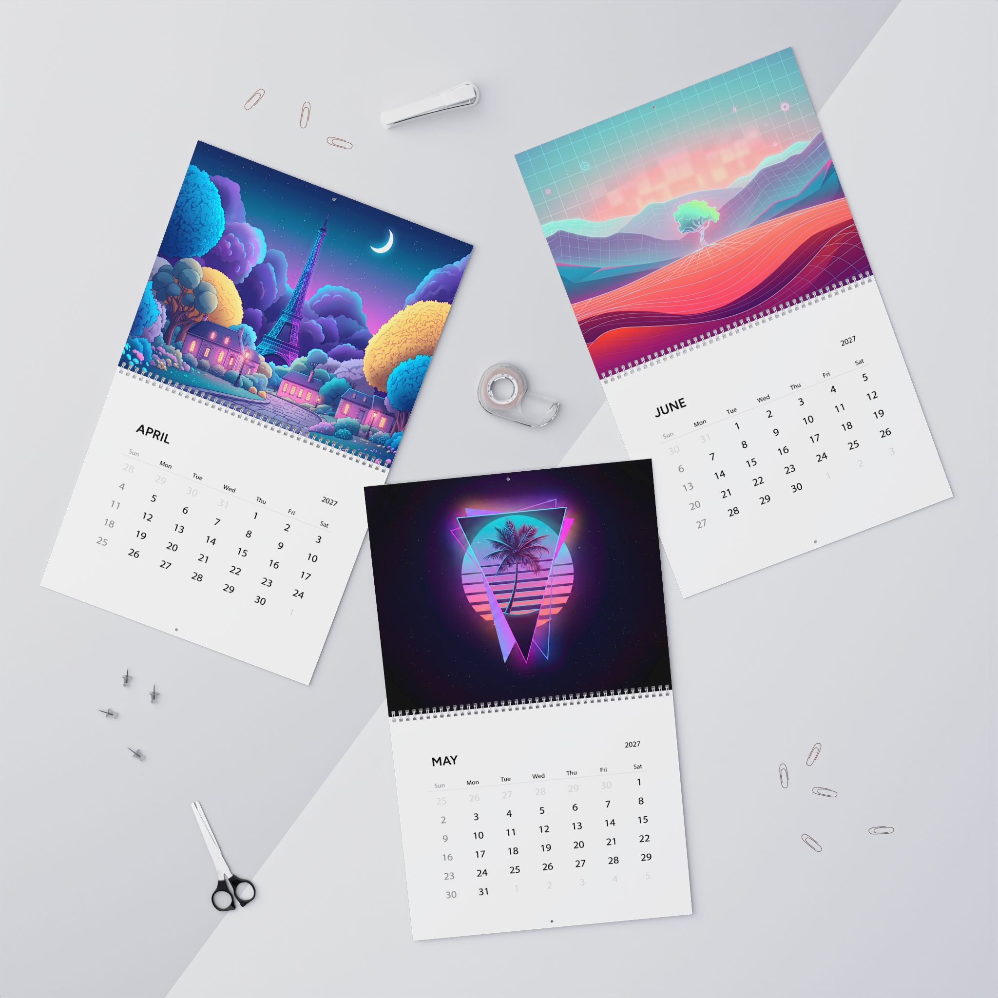 2027 Vaporwave Artwork Wall Calendar – Retro Futuristic Neon Art Collection