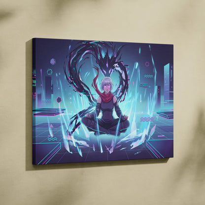 Vaporwave Neon Dragon Canvas - Dragon Purple Teal Living Room Vaporwave Mysterious Mood Futuristic Decor Anime Canvas