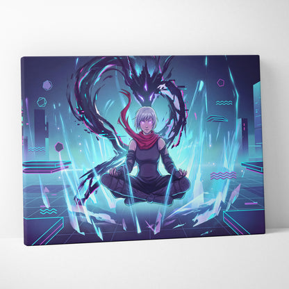 Vaporwave Neon Dragon Canvas - Dragon Purple Teal Living Room Vaporwave Mysterious Mood Futuristic Decor Anime Canvas