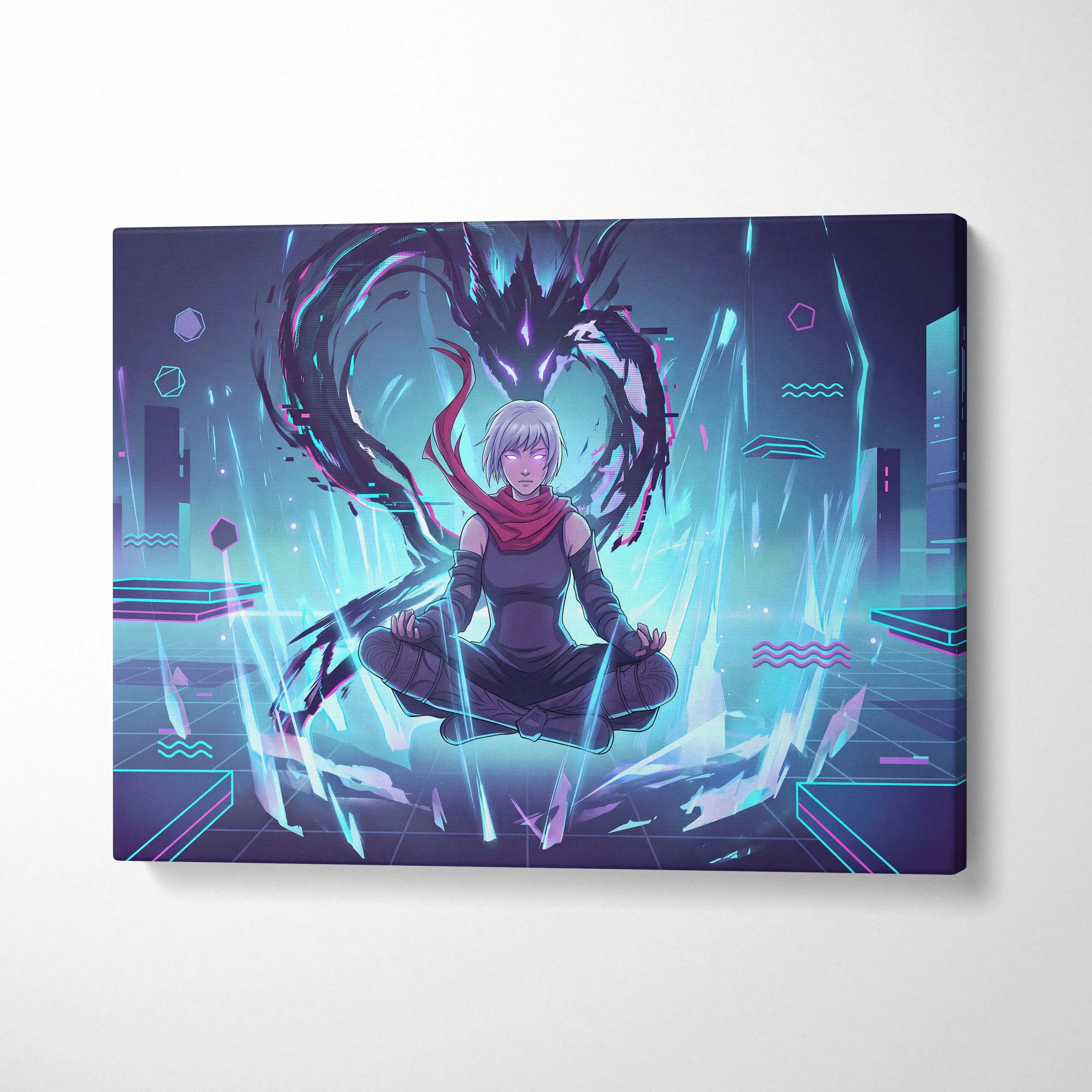 Vaporwave Neon Dragon Canvas - Dragon Purple Teal Living Room Vaporwave Mysterious Mood Futuristic Decor Anime Canvas