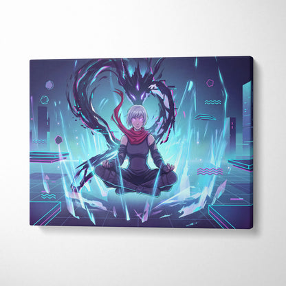 Vaporwave Neon Dragon Canvas - Dragon Purple Teal Living Room Vaporwave Mysterious Mood Futuristic Decor Anime Canvas