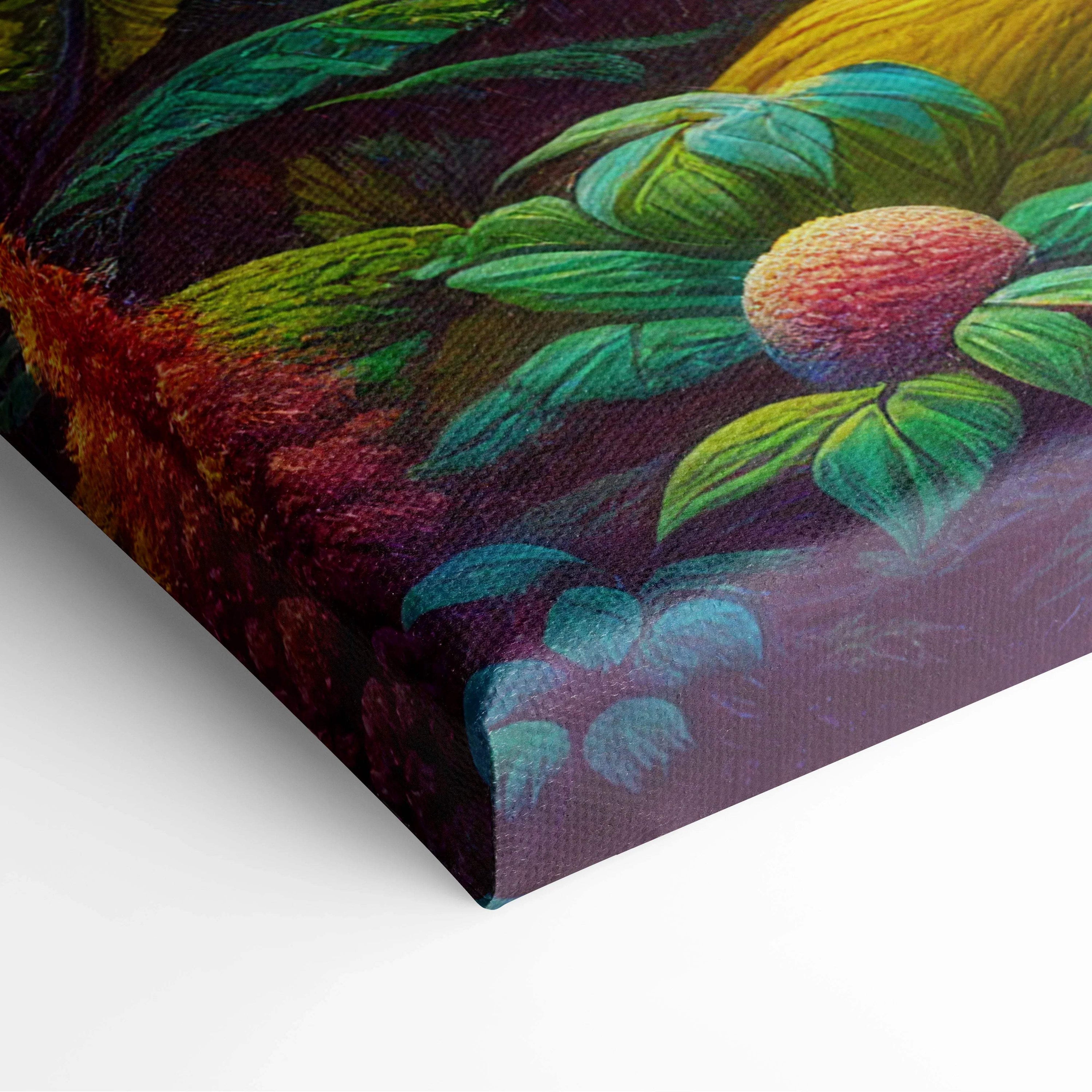 Visionary forest valley canvas art with lush trees, turquoise waters, golden light