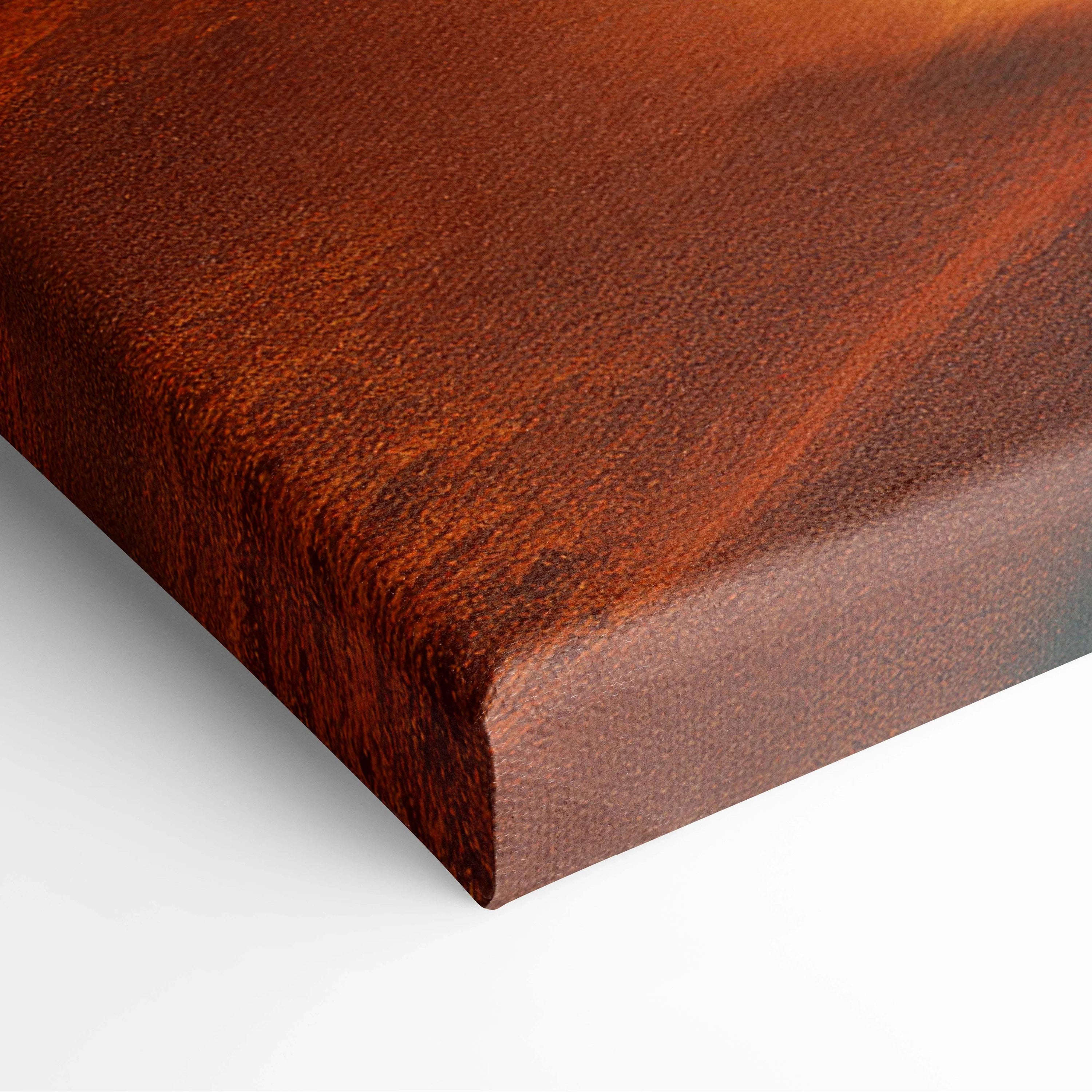 Rich mahogany wood-grain canvas of Grand Red Brick Manor at sunset