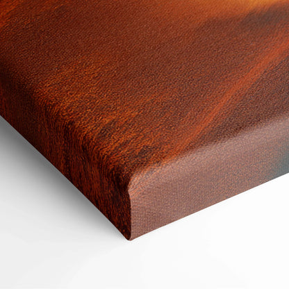 Rich mahogany wood-grain canvas of Grand Red Brick Manor at sunset