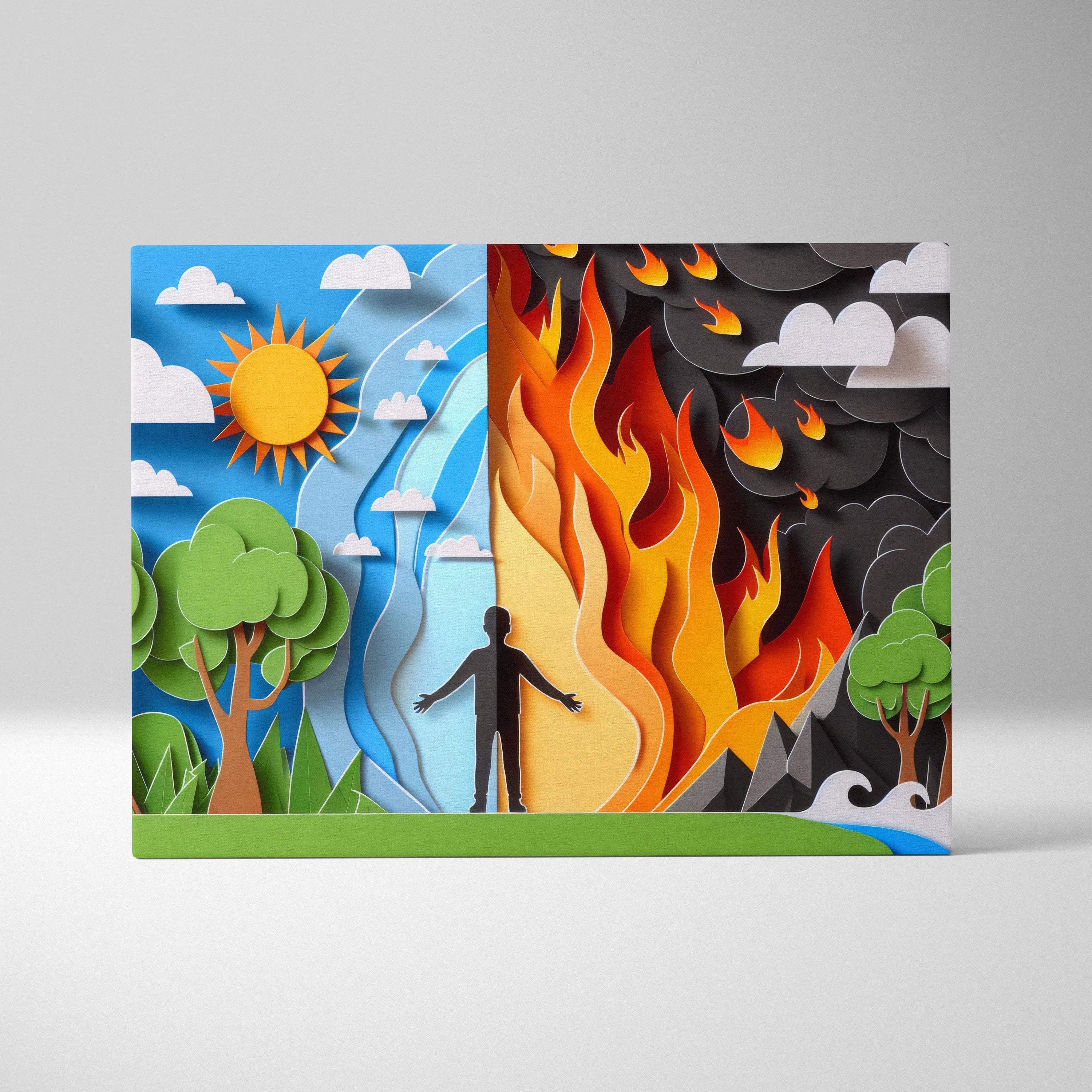 Threshold Between Two Worlds canvas wall art: serene green skies vs fiery storm